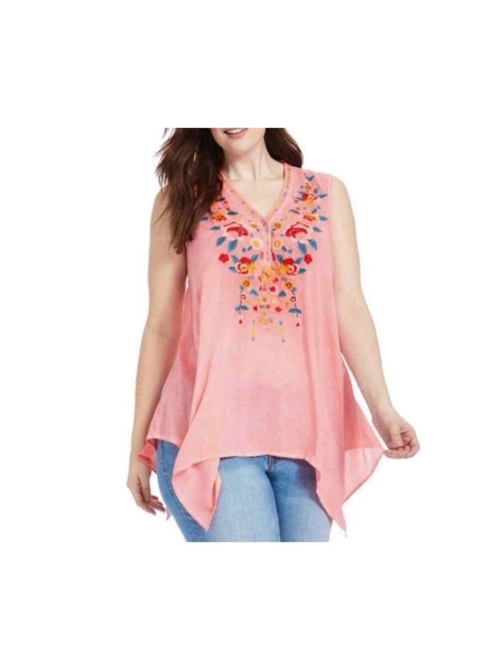 Andree by Unit Washed pink sleeveless embroidered blouse Size L